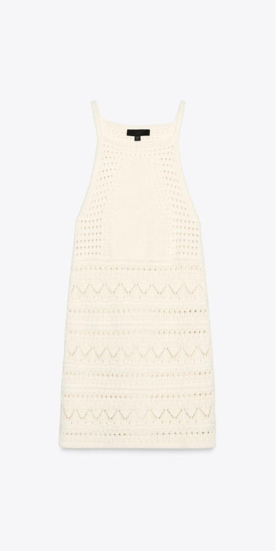 Halter Neck Crochet Mini Dress