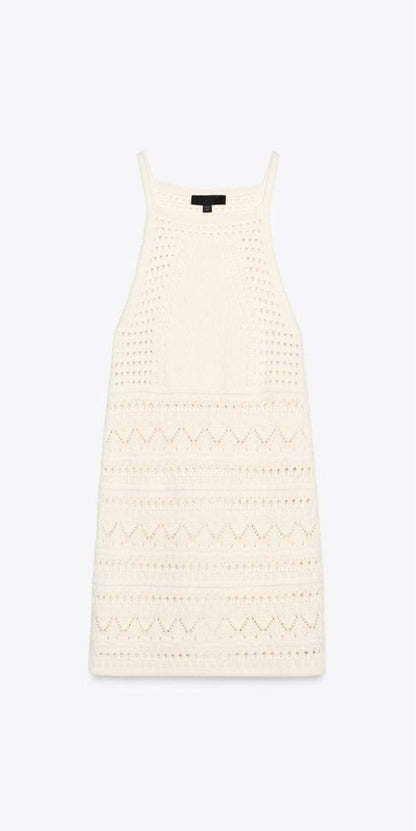 Halter Neck Crochet Mini Dress