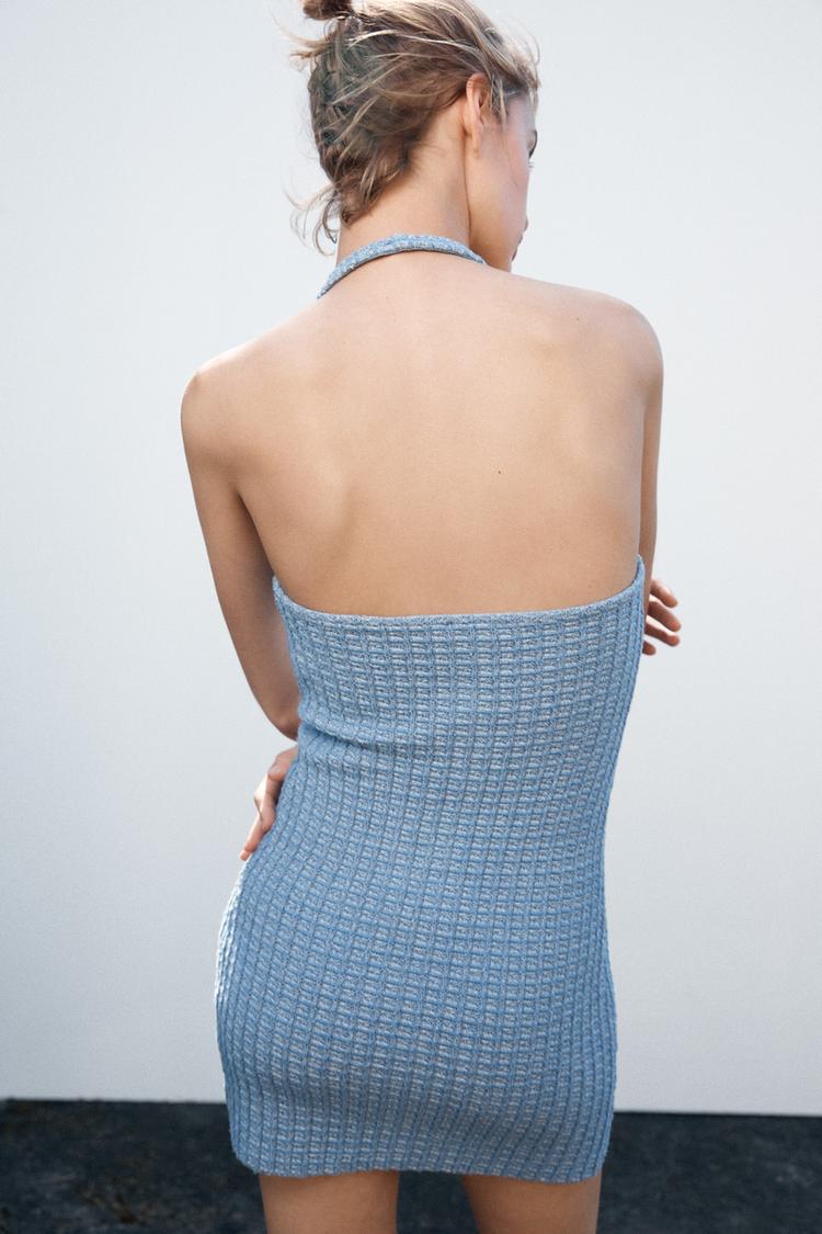 Blue Halter Neck Stretch Dress