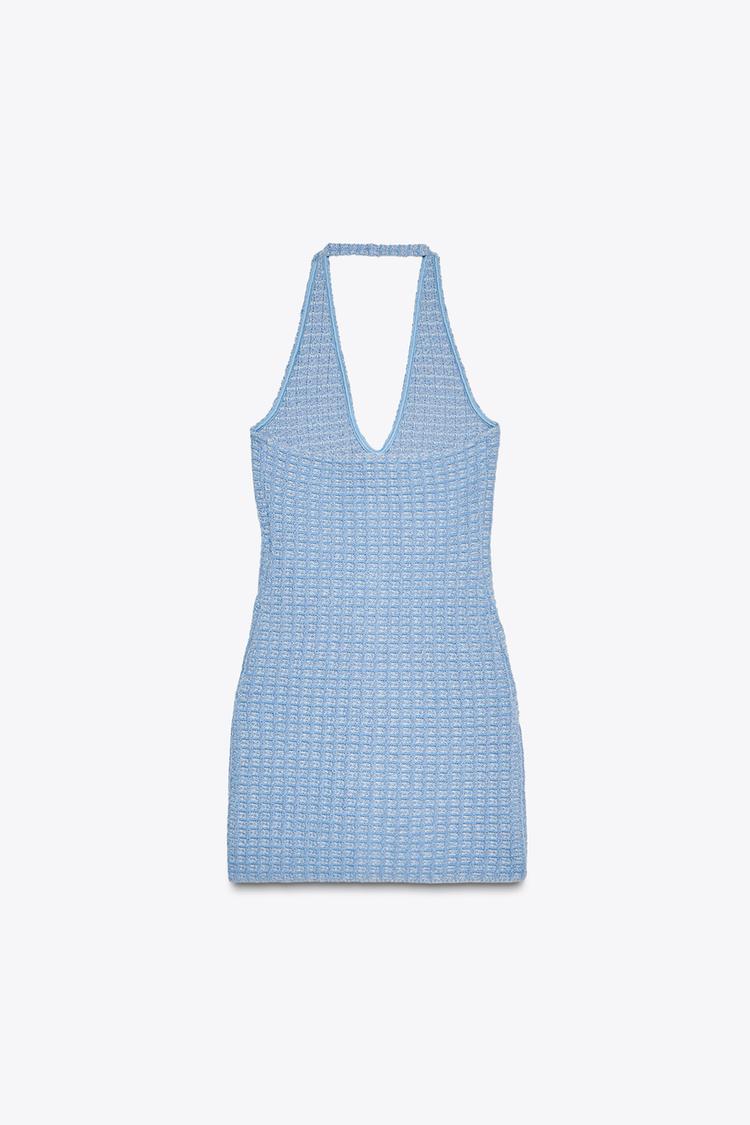 Blue Halter Neck Stretch Dress