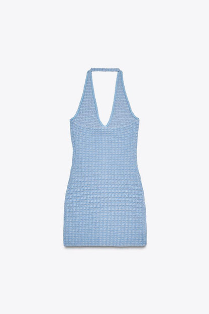 Blue Halter Neck Stretch Dress