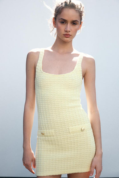 Yellow Halter Neck Stretch Dress