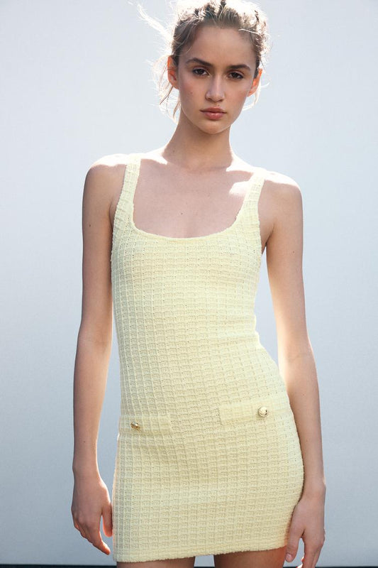 Yellow Halter Neck Stretch Dress