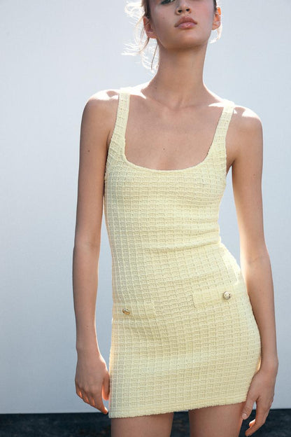 Yellow Halter Neck Stretch Dress