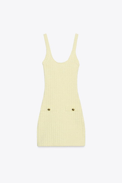Yellow Halter Neck Stretch Dress