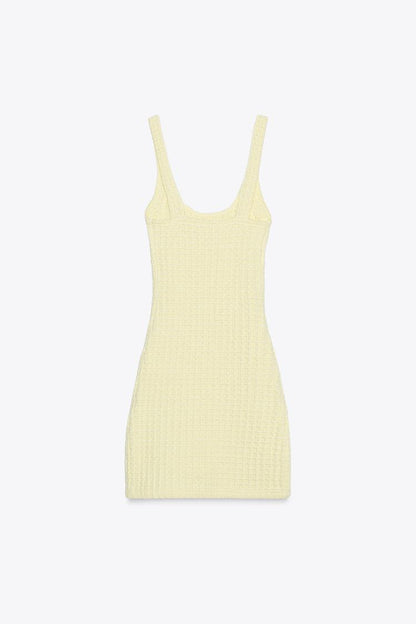 Yellow Halter Neck Stretch Dress