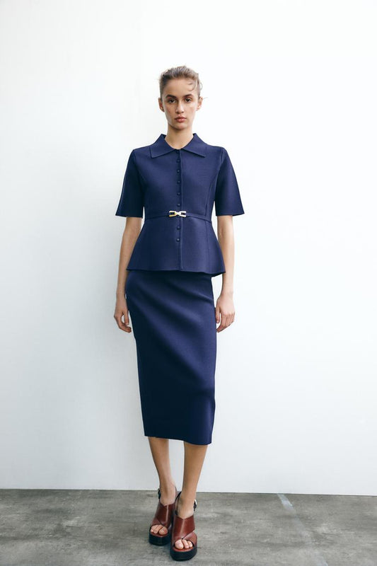 Plain Belted Navy Top