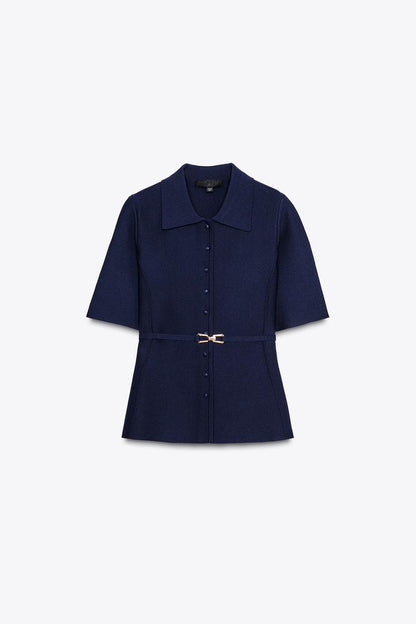 Plain Belted Navy Top