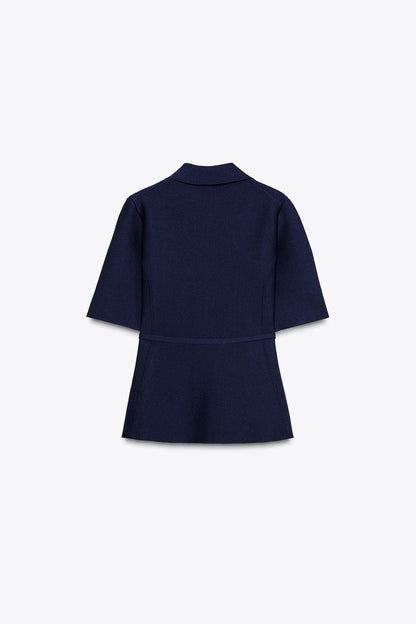 Plain Belted Navy Top