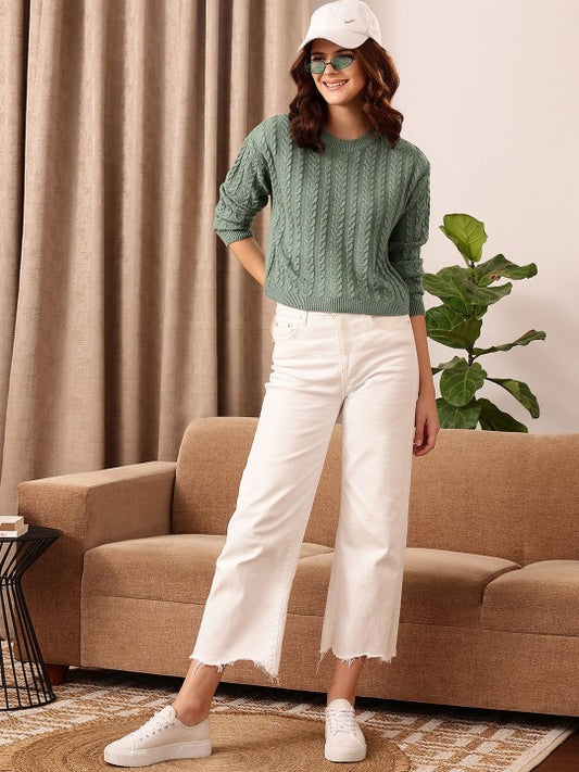 Green Cable Knit Pullover
