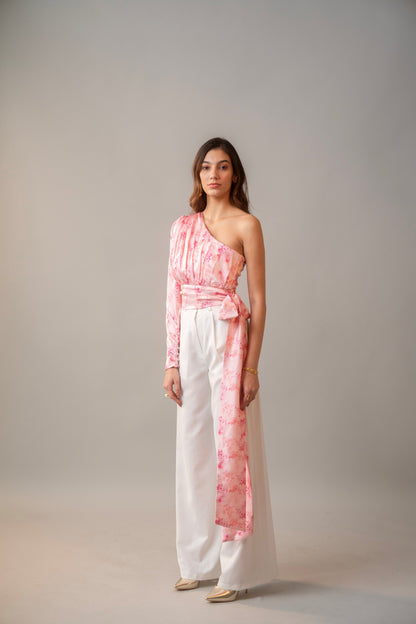 Moon Dahlia Satin Top In Pink