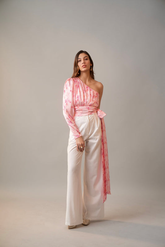 Moon Dahlia Satin Top In Pink