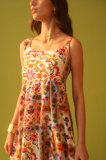 Moon Tribal Print Long A-Line Dress