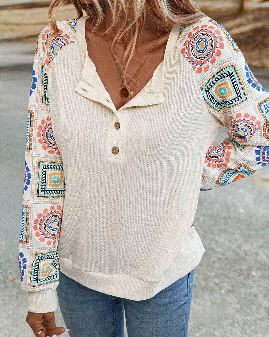 Merino Geometric Print Top