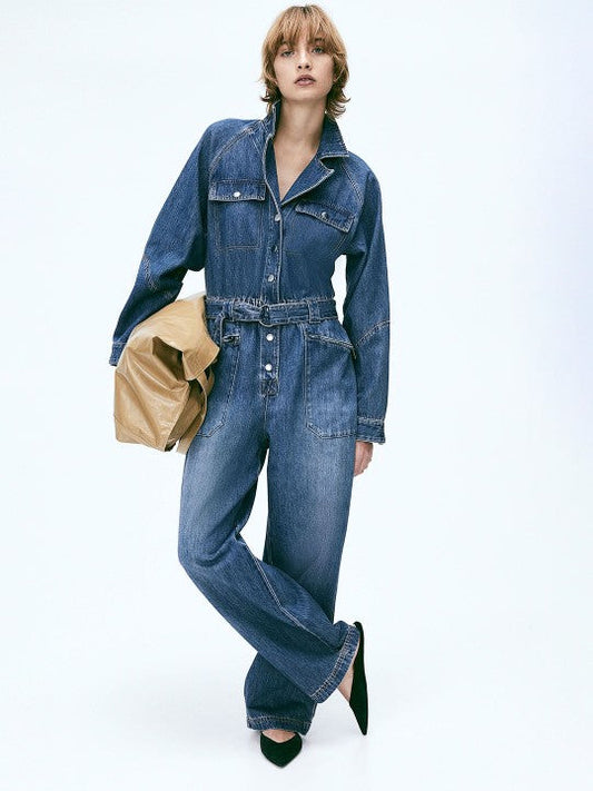 Adjustable Waist Denim Jumpsuit