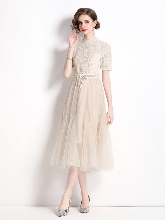 Kehlani Beige Modern Embroidery Dress