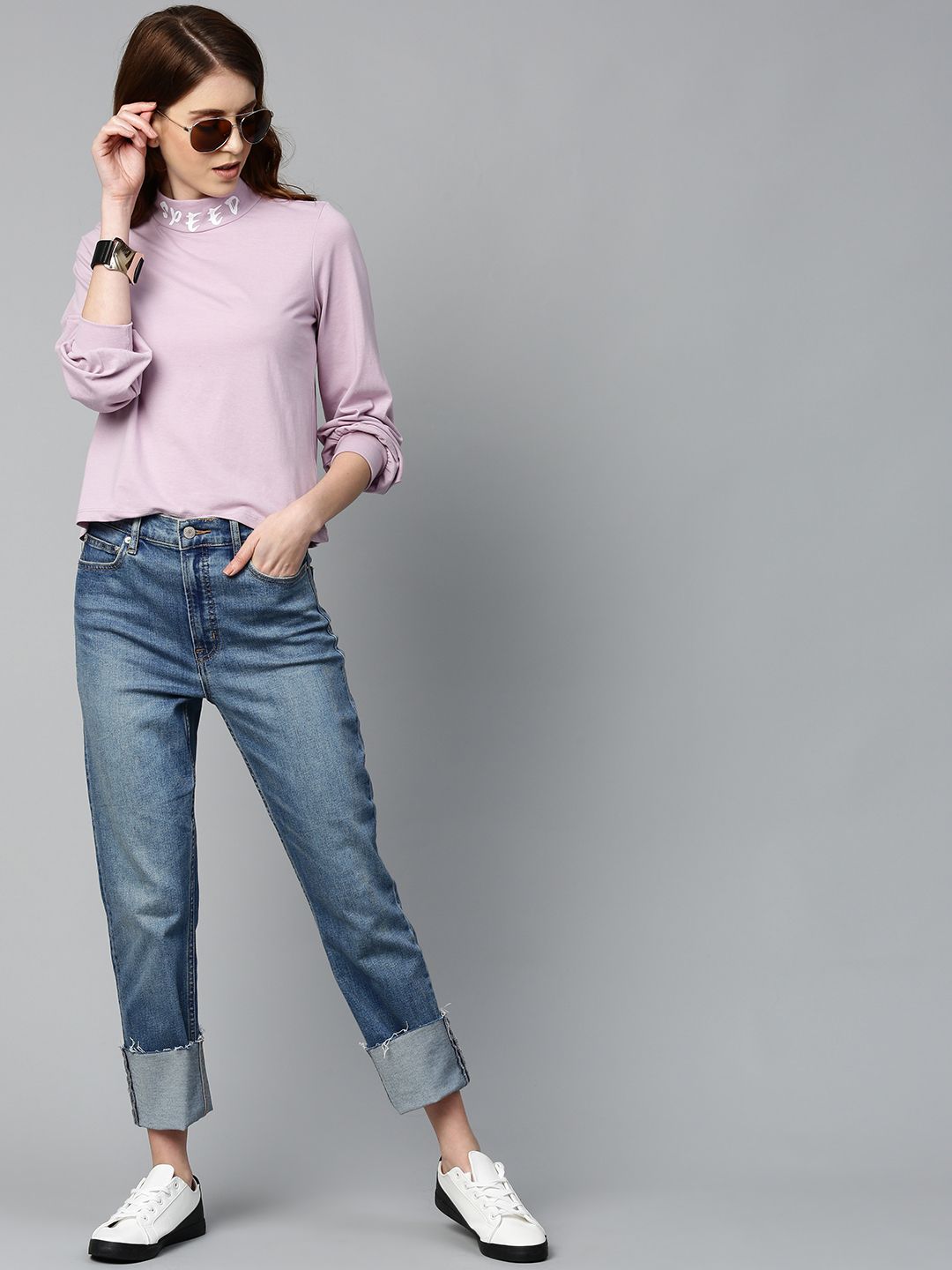 The Lifestyle Co. Women Lavender Solid Puff Sleeves Top