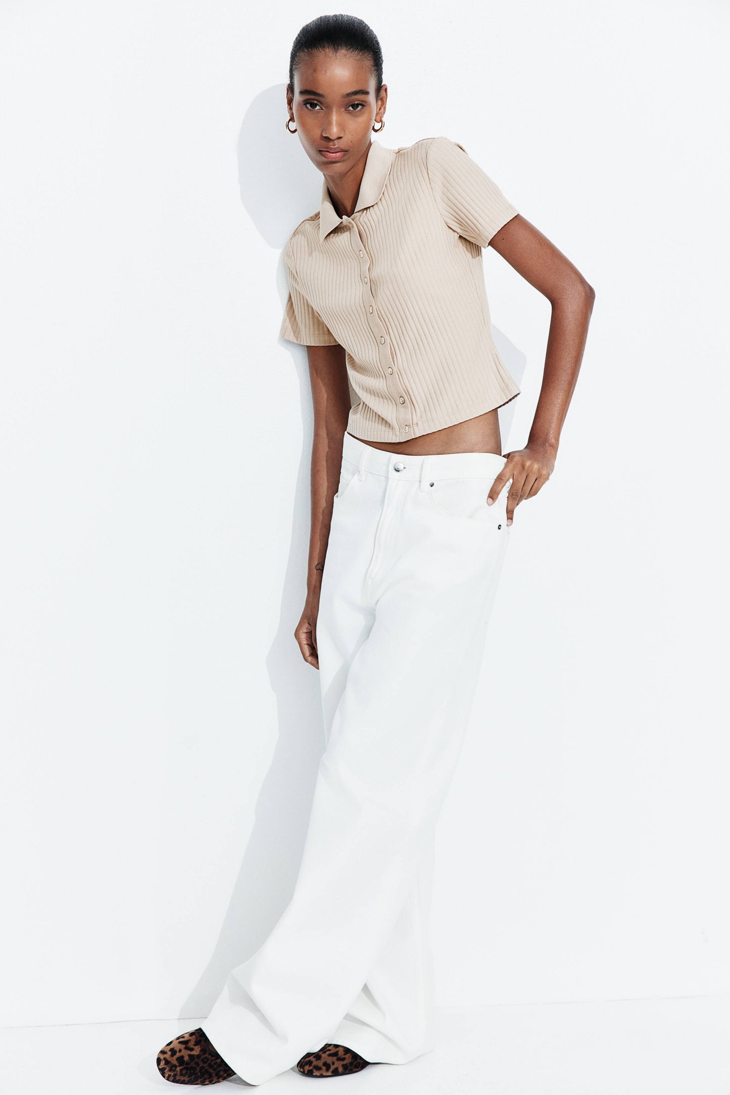 Cropped Ribbed Polo Shirt