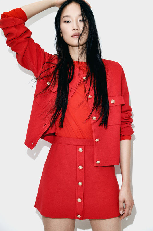 Button Detailed Top And Skirt Set