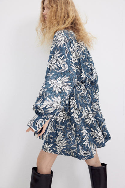 Long Sleeved Floral Printed Dress