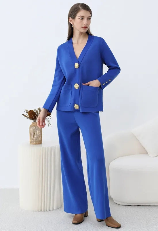 Golden Button Two-Piece Blue Set