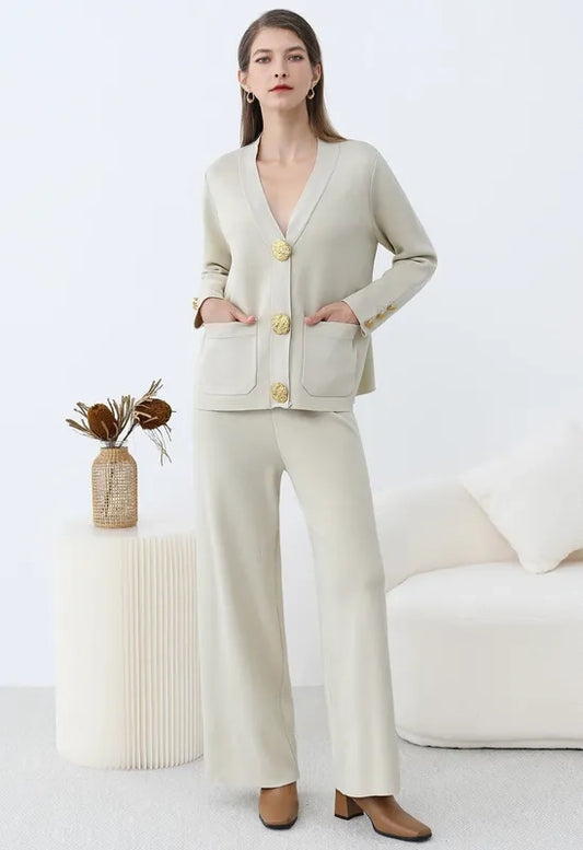 Golden Button Two-Piece Off-White Set