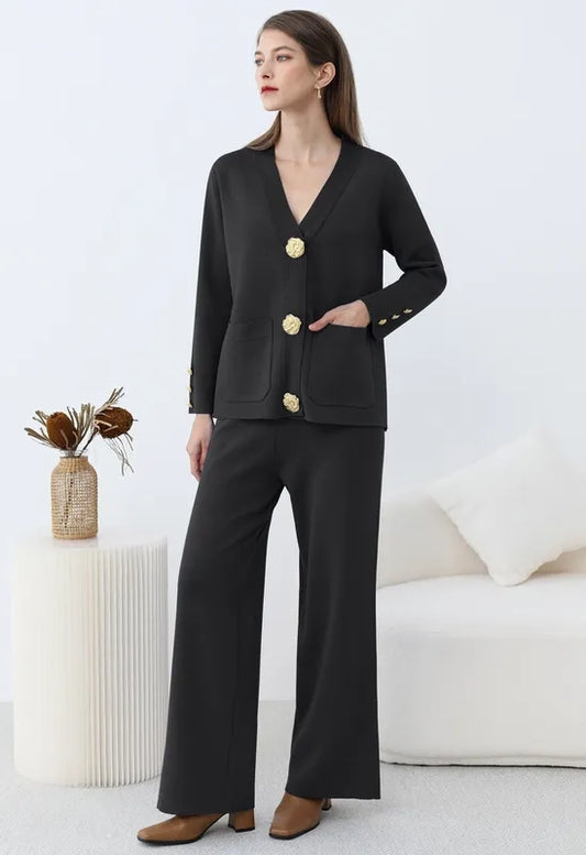 Golden Button Two-Piece Black Set