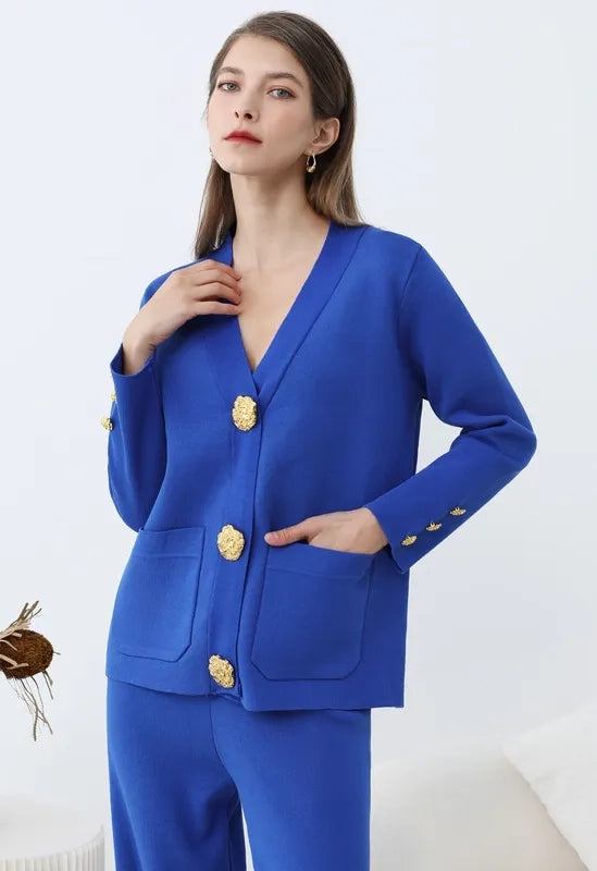 Golden Button Two-Piece Blue Set