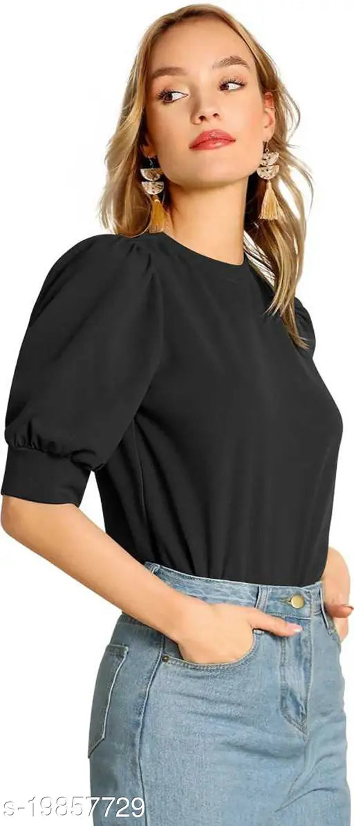 Round Neck Puff Half Sleeves Top