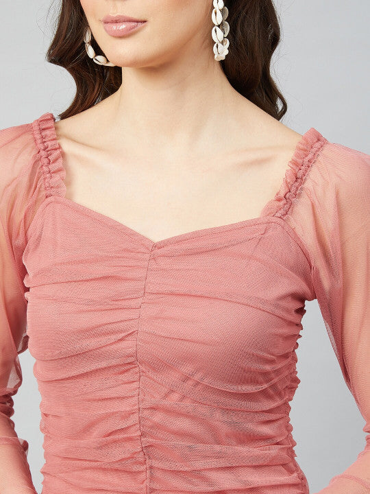 Net Ruched Bodycon Dress