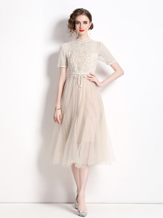 Kehlani Beige Modern Embroidery Dress