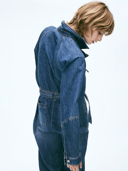 Adjustable Waist Denim Jumpsuit