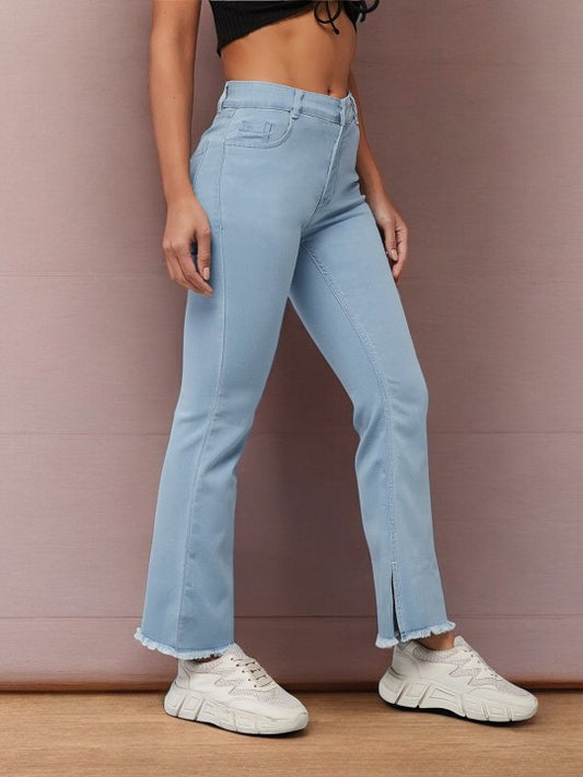 Ice Blue Bootcut High-Rise Heavy Fade Stretchable Jeans