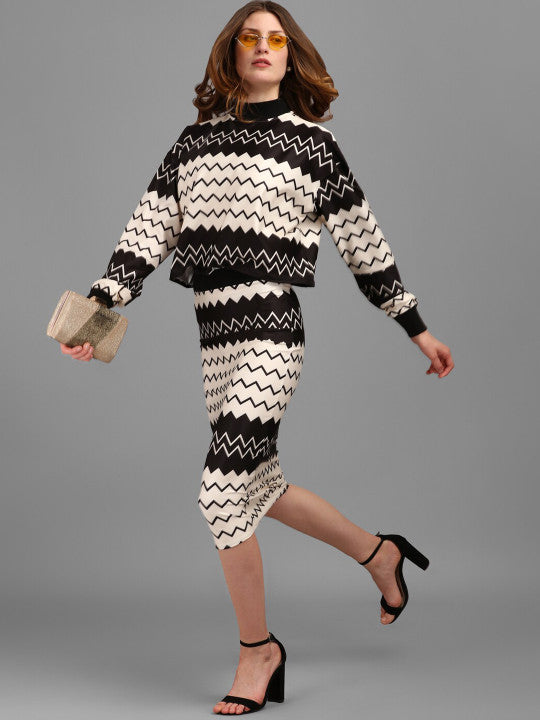 Sera Geometric Printed Top With Skirt