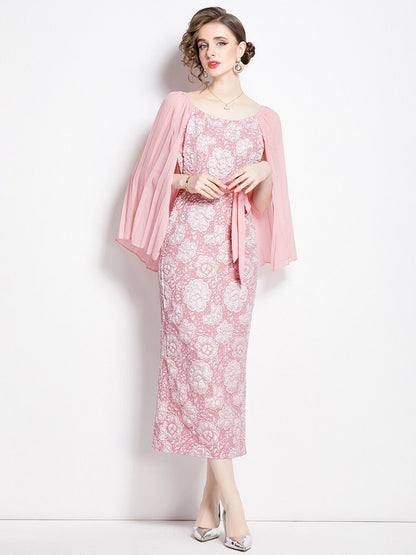 Floral Printed Flared Sleeve A-Line Midi Dress