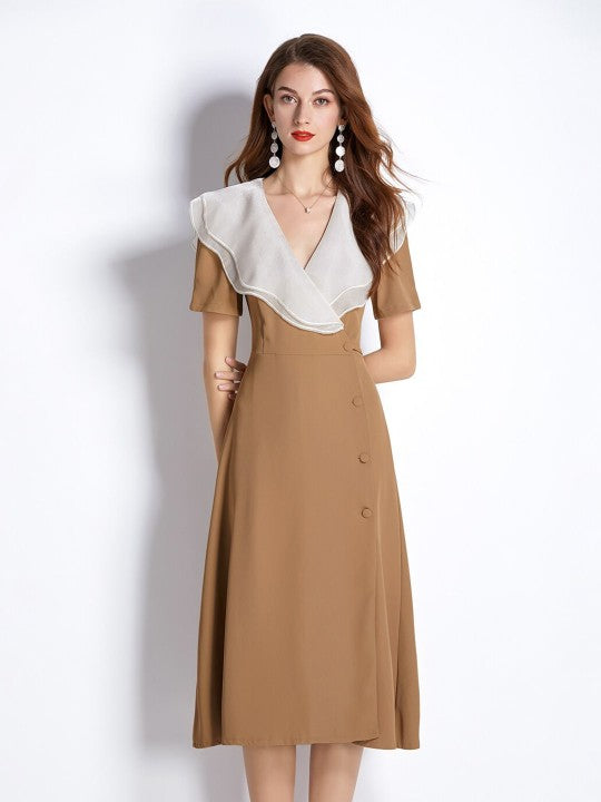 Adalynn Khaki A-Line Midi Dress