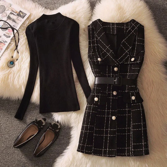 Bright Top and Woolen Tweed Dress Set