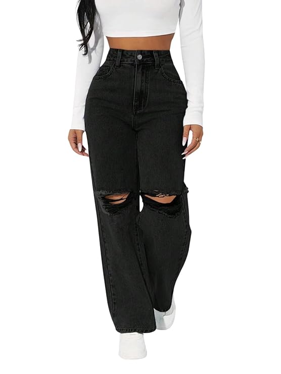 Black Knee Cut Baggy Jeans