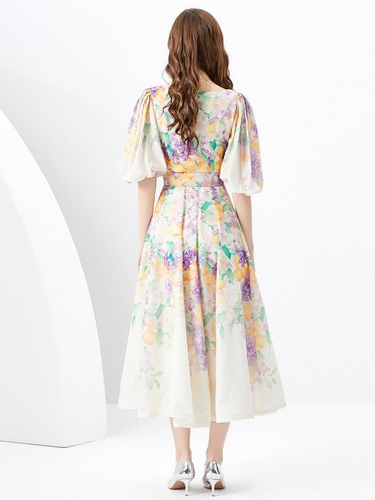 Floral Printed Flared Sleeve Maxi Dress