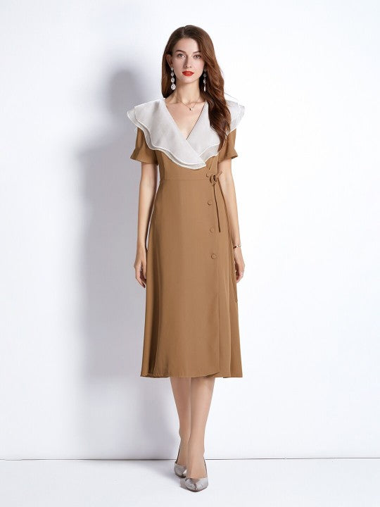 Adalynn Khaki A-Line Midi Dress