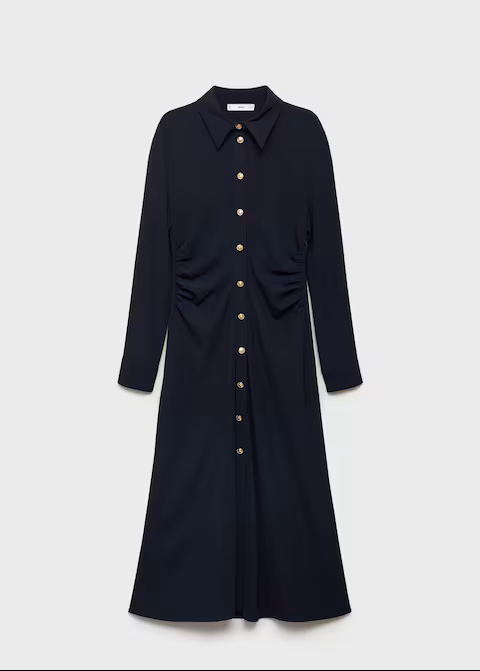 Navy Blue Draped Waist Midi Dress