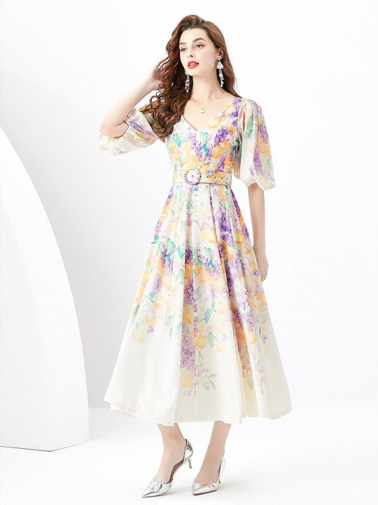 Floral Printed Flared Sleeve Maxi Dress