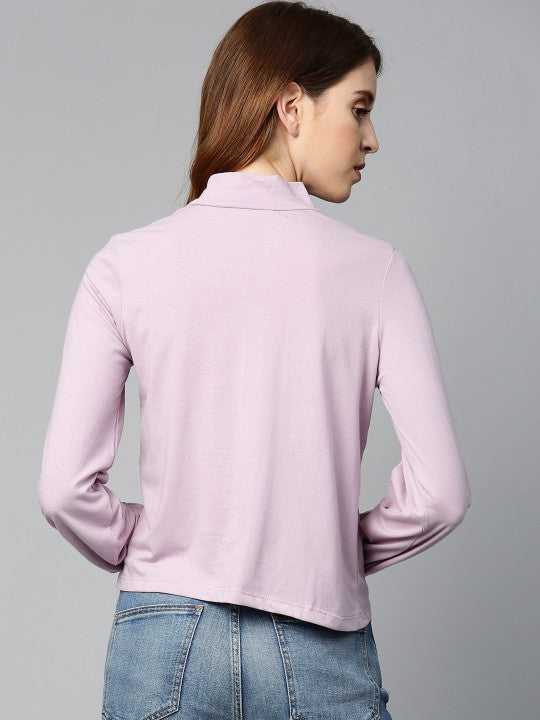 The Lifestyle Co. Women Lavender Solid Puff Sleeves Top