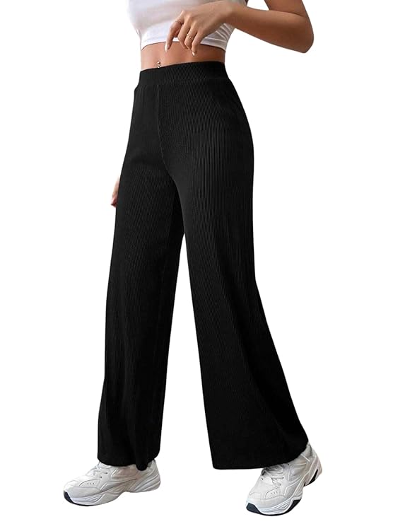 Black High-Waisted Ribbed Pants