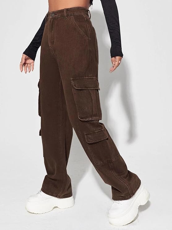 Mara Straight Fit Brown Baggy Jeans