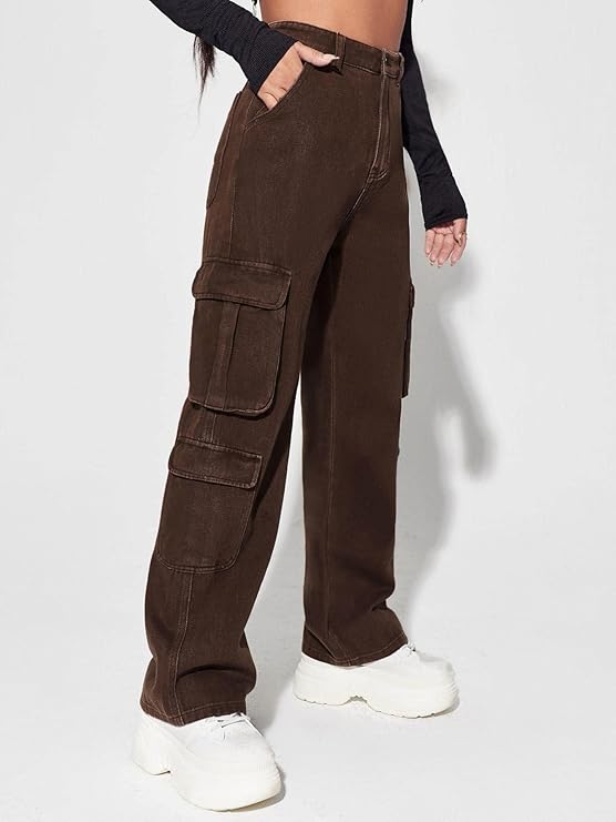 Mara Straight Fit Brown Baggy Jeans