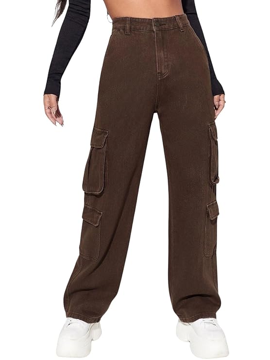 Mara Straight Fit Brown Baggy Jeans