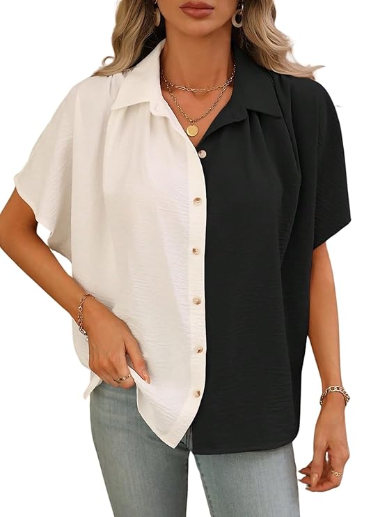 Hazel Half Sleeves Two-Toned Crop Shirt Top