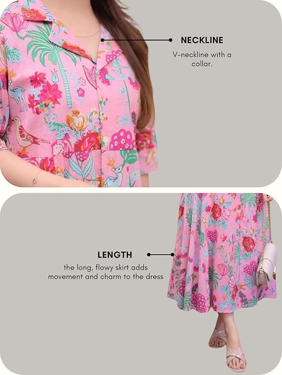 Floral One Piece Collar Dress With Pocket