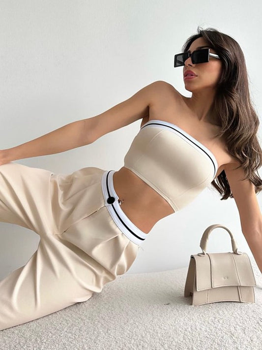 Strapless Crop Top With Trousers